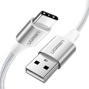 Кабель UGREEN US288 USB 2.0 To USB Type-C Cable Nickel Plating Aluminum Braid 3A 0.25m White (60129) 278807 фото