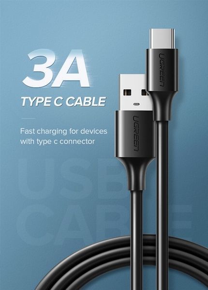 Кабель UGREEN US287 USB 2.0 To USB Type-C Cable Nickel Plating 3A 0.25m Black (60114) 278800 фото