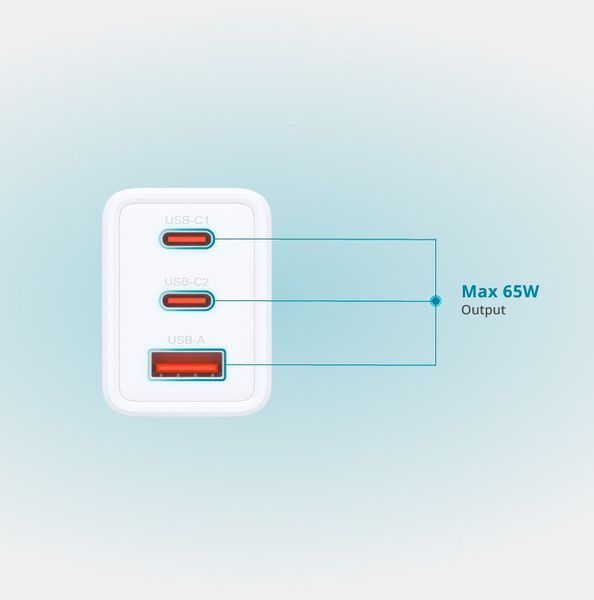Зарядний пристрій мережевий D-Link DCP-651 65Вт GaN 2хUSB-С, 1xUSB-A, білий 395553 фото