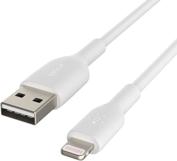 Кабель USB-A > Lightning заряджання/синхронізації Belkin 1м, 12Вт, PVC, білий (CAA001BT1MWH) 369454 фото