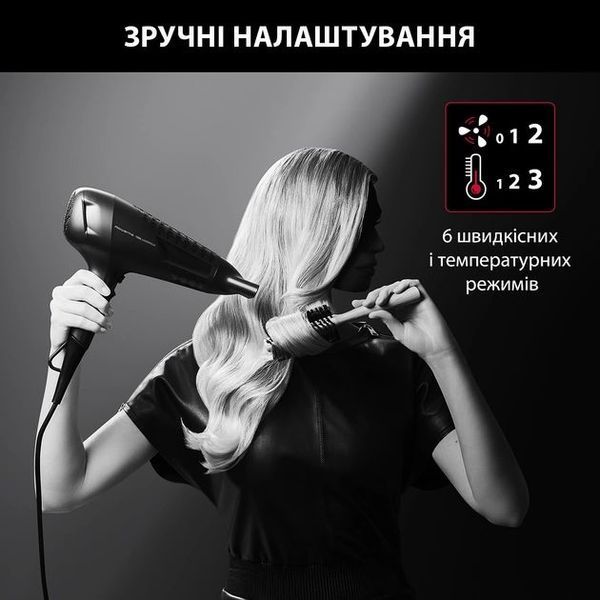 Фен Rowenta Studio Dry x Karl Lagerfeld, 2100Вт, 3 режими, хол. обдув, чорний (CV581LF0) 371812 фото