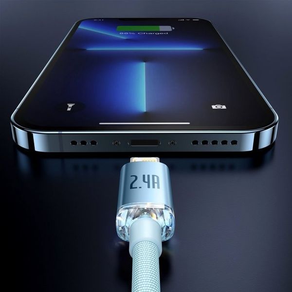 Кабель Baseus Crystal Shine Series Fast Charging Data USB кабель USB To IP 2.4A 2m (CAJY001203) Sky Blue 260564 фото