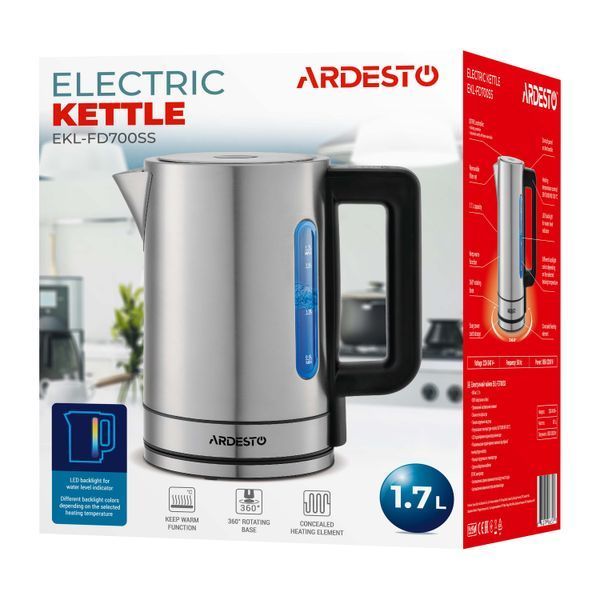Електрочайник Ardesto Steel Collection 1.7л, Strix, метал, сріблястий (EKL-FD700SS) 368744 фото