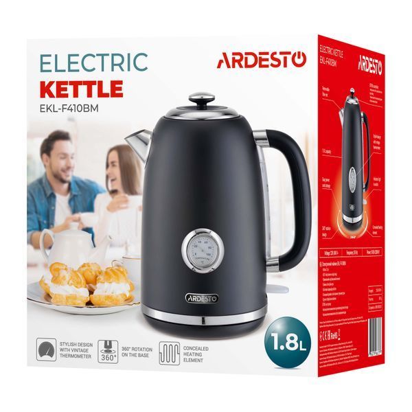 Електрочайник Ardesto Vintage Dream 1.8л, Strix, метал, чорний матовий (EKL-F410BM) 366698 фото