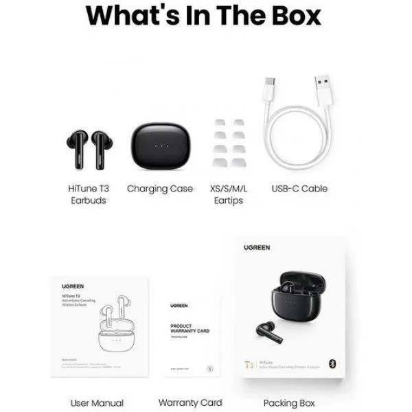 Навушники UGREEN WS106 HiTune T3 Active Noise-Cancelling Earbuds (90206) White 314300 фото