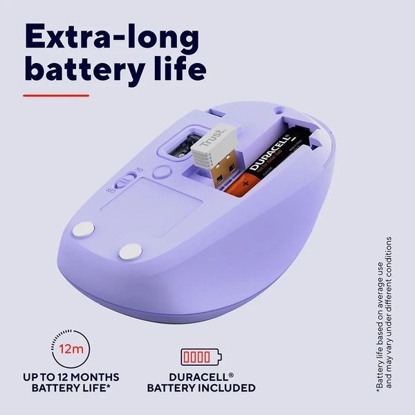 Миша Trust Yvi+ Compact Multi-Device, WL/BT/USB-A, фіолетовий 392636 фото