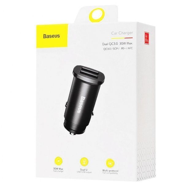 АЗП 2USB Baseus Square Metal QC 30W (CCALL-DS01) Black 214763 фото