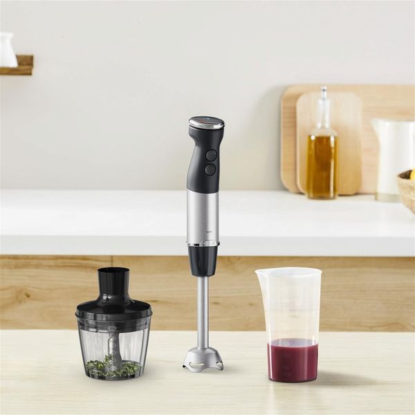 Блендер Tefal заглибний Quickchef+ 1000Вт, 2в1, чаша-800мл, чопер-500мл, турборежим, сріблясто-чорний (HB672830) 363209 фото