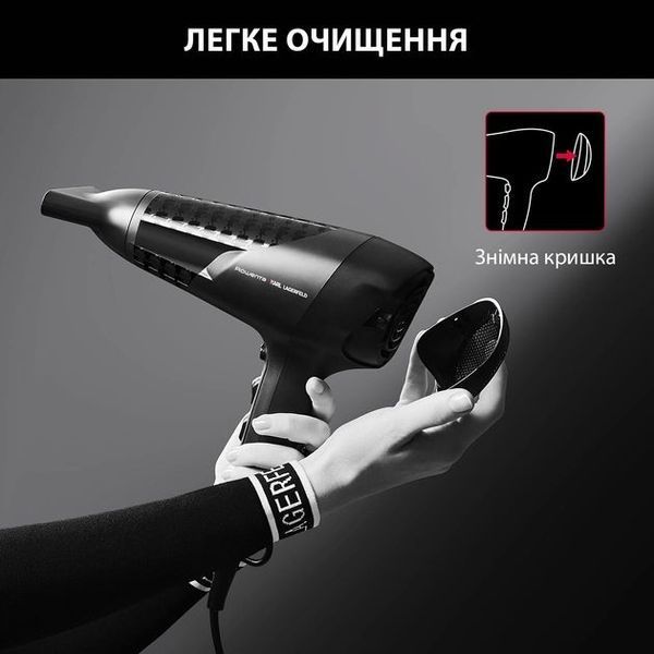Фен Rowenta Studio Dry x Karl Lagerfeld, 2100Вт, 3 режими, хол. обдув, чорний (CV581LF0) 371812 фото