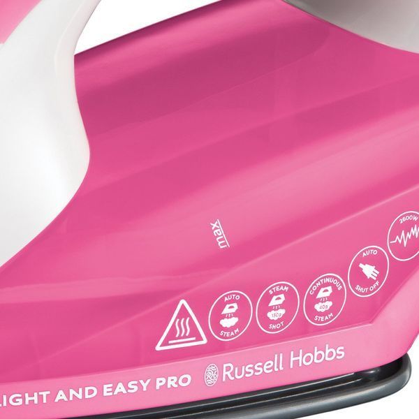 Праска Russell Hobbs Light & Easy Pro, 2600Вт, 240мл, паровий удар -130гр, постійна пара - 40гр, керам. підошва, біло-рожевий (26461-56) 373496 фото