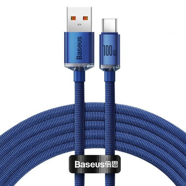 Кабель Baseus Crystal Shine Series Fast Charging Data USB кабель USB To Type-C 100 W 2M (CAJY000503) Blue 253538 фото