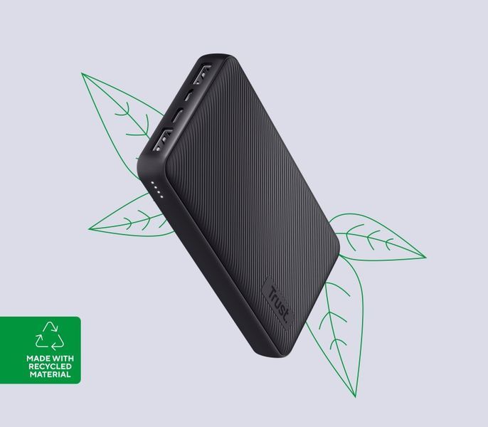 Акумулятор портативний літій-іонний power bank Trust Primo ECO, 20000мА&middot;год, 2хUSB-A/USB-C, 15W, чорний 363964 фото