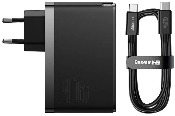 Зарядний Пристрій Baseus GaN5 Pro 140W 2 x Type-C + USB + Кабель Type-C - Type-C (CCGP100201) black 268696 фото