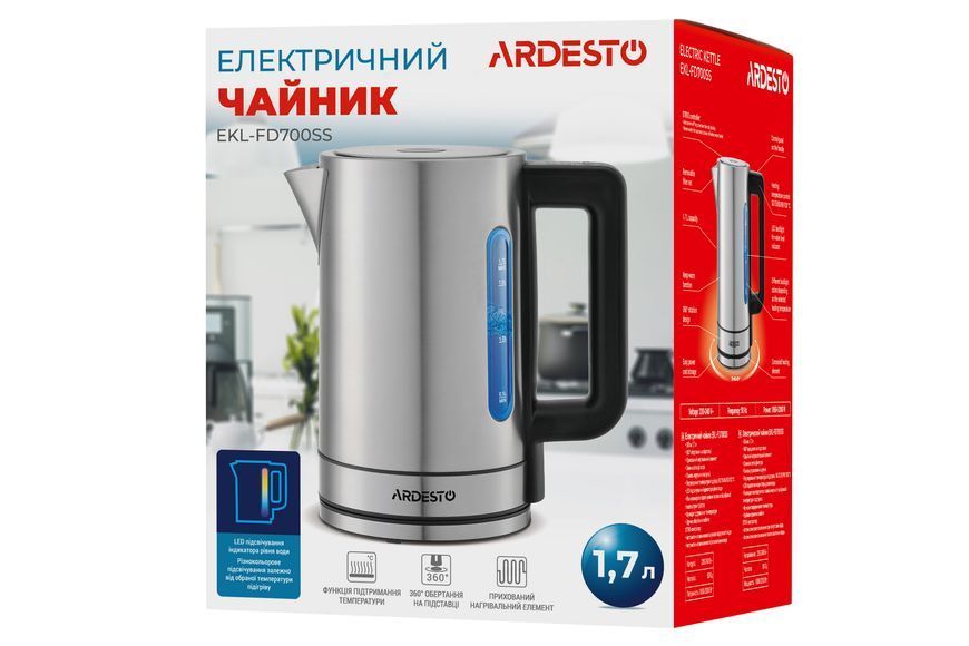 Електрочайник Ardesto Steel Collection 1.7л, Strix, метал, сріблястий (EKL-FD700SS) 368744 фото