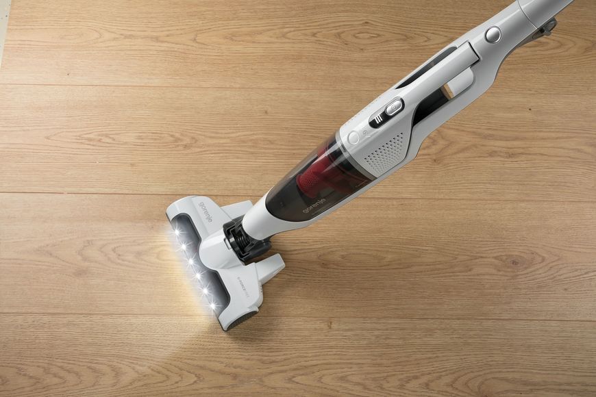 Пилосос Gorenje бездротовий, 162Вт, конт пил -0.5л, автон. робота до 60хв, HEPA, 2 в 1, підсвічування, індикатор, синій (SVC216GFW) 375522 фото