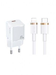 Зарядний Пристрій Usams T45 UX Series USB-C PD&QC3.0 30W 3A with Lightning-Type-C cable White 258879 фото