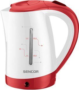 Електрочайник Sencor 0.5л, Strix, пластик, в комплекті 2 склянки + 2ложки, біло-червоний (SWK150RD) 373266 фото