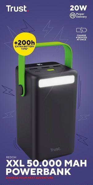 Акумулятор портативний літій-іонний power bank Trust Redoh XXL, 50000мА&middot;год, 3хUSB-A/USB-C, 20W, чорний 363972 фото