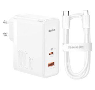 Зарядний Пристрій Baseus GaN5 Pro 100W Type-C + USB + Кабель Type-C - Type-C (CCGP090202) white 268697 фото