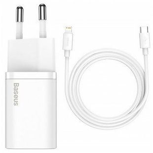 Зарядний Пристрій Baseus 1Type-C Super Si 20W + Cable Type-C to Lightning (TZCCSUP-B02) White 217023 фото
