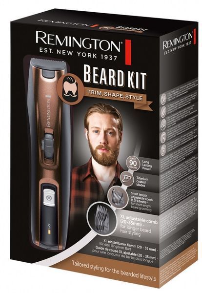 Тример Remington Beard Kit, для бороди і вусів, акум., насадок-2, ножиці, щітка у компл., титан.напил., коричневий (MB4046) 363387 фото