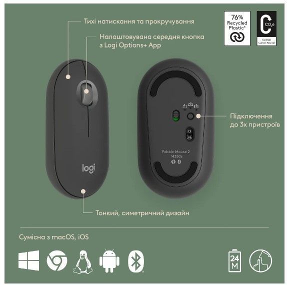IT/наб LOGITECH Pebble 2 Combo for Mac - TONAL GRAPHITE - US INT'L - BT - MAC 306999 фото