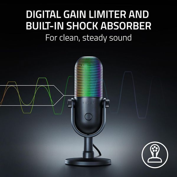 Мікрофон геймінговий Razer Seiren V3 Chroma, Uni, RGB, USB-A, 2м, чорний (RZ19-05060100-R3M1) 376113 фото
