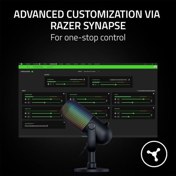 Мікрофон геймінговий Razer Seiren V3 Chroma, Uni, RGB, USB-A, 2м, чорний (RZ19-05060100-R3M1) 376113 фото