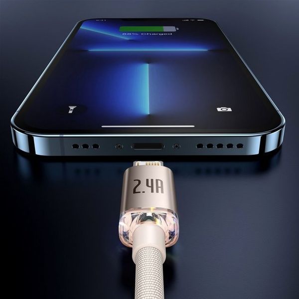 Кабель Baseus Crystal Shine Series Fast Charging Data USB кабель USB To IP 2.4A 2m (CAJY001204) Pink 260565 фото