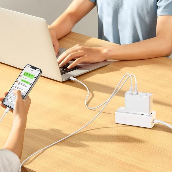 Зарядний Пристрій Baseus GaN5 Pro 100W Type-C + USB + Кабель Type-C - Type-C (CCGP090202) white 268697 фото