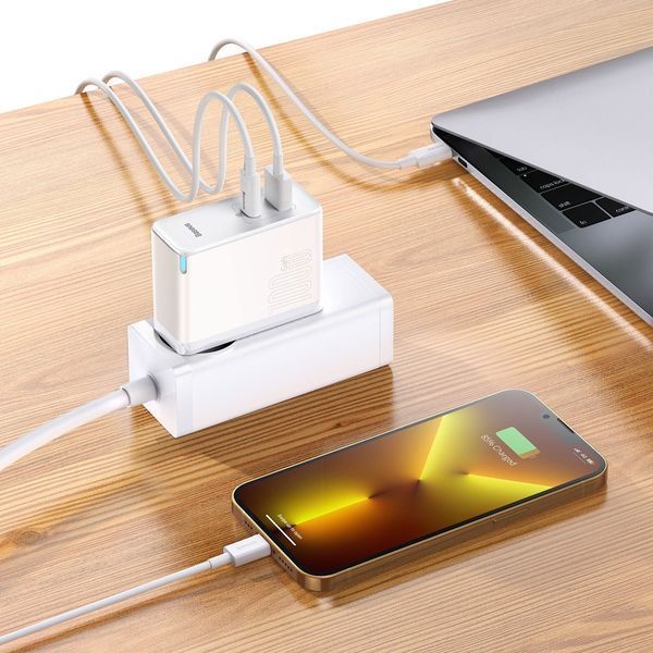 Зарядний Пристрій Baseus GaN5 Pro 100W Type-C + USB + Кабель Type-C - Type-C (CCGP090202) white 268697 фото