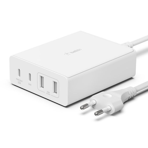 Зарядний пристрій мережевий Belkin 108Вт 2хUSB-С GAN PD PPS/2хUSB-A, білий (WCH010VFWH) 371556 фото