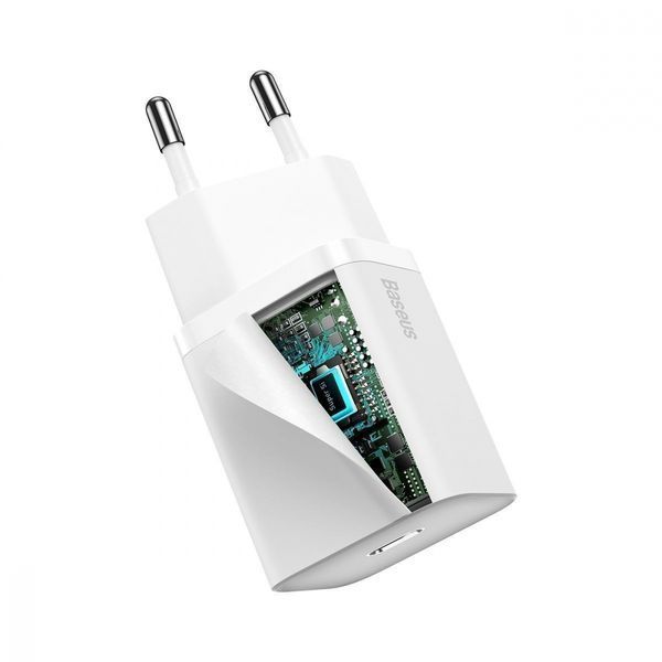 Зарядний Пристрій Baseus 1Type-C Super Si 20W + Cable Type-C to Lightning (TZCCSUP-B02) White 217023 фото