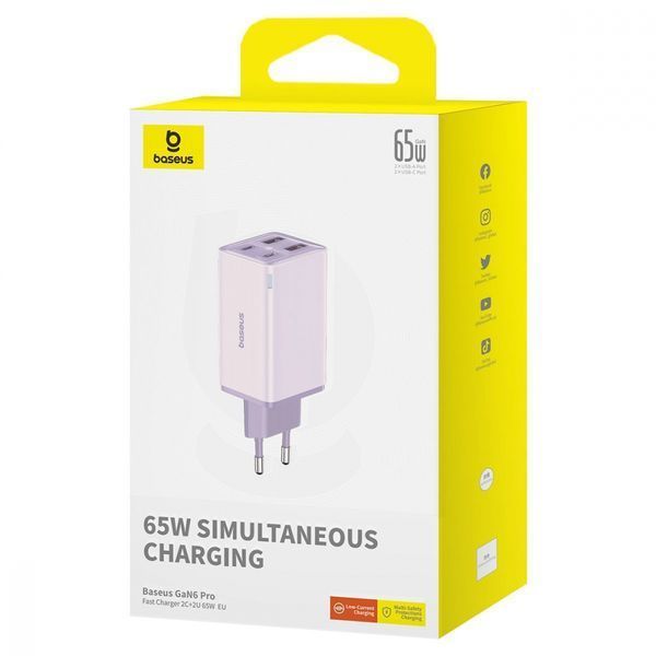 Зарядний Пристрій Baseus GaN6 Pro 65W FC 2xUSB-C | 2xUSB-A (P10162701213-00) White 289551 фото