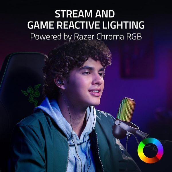 Мікрофон геймінговий Razer Seiren V3 Chroma, Uni, RGB, USB-A, 2м, чорний (RZ19-05060100-R3M1) 376113 фото