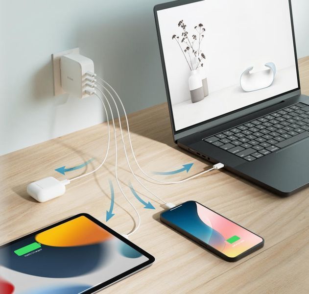 Зарядний пристрій мережевий D-Link DCF-141 140Вт GaN 3хUSB-С, 1xUSB-A, білий 395558 фото
