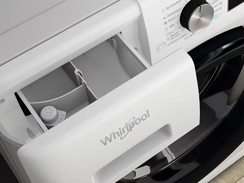 Пральна машина Whirlpool фронтальна, 9кг, 1400, A+++, 60см, дисплей, пара, інвертор, люк чорний, білий (FFB9448BVUA) 375196 фото