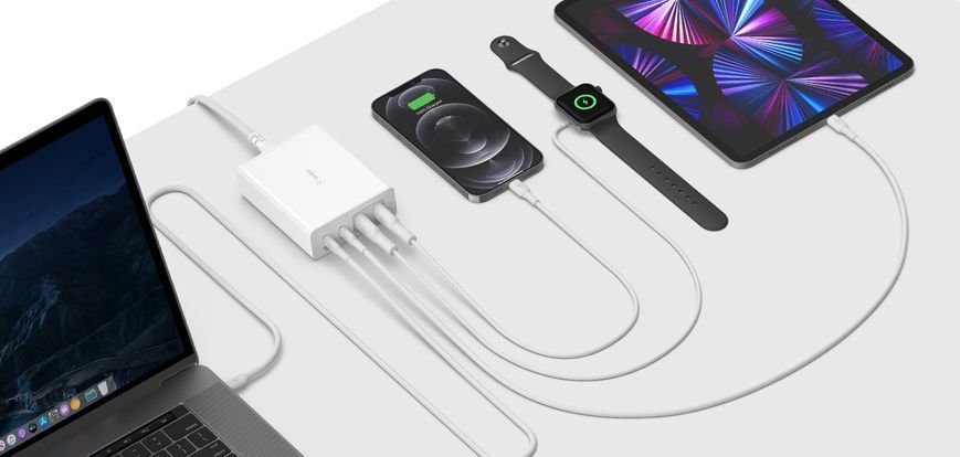 Зарядний пристрій мережевий Belkin 108Вт 2хUSB-С GAN PD PPS/2хUSB-A, білий (WCH010VFWH) 371556 фото
