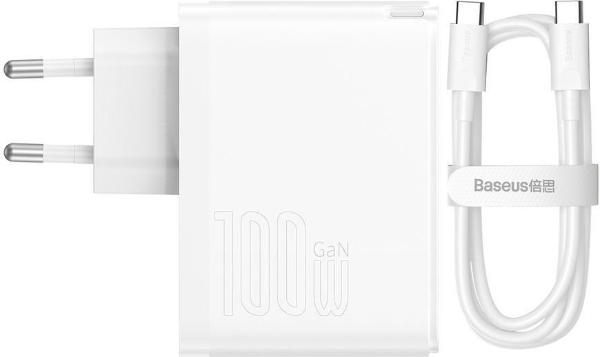 Зарядний Пристрій Baseus GaN5 Pro 100W Type-C + USB + Кабель Type-C - Type-C (CCGP090202) white 268697 фото