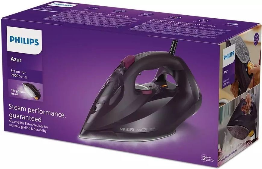Праска Philips 7000 Series, 3000Вт, 300мл, паровий удар -250гр, постійна пара - 50гр, нерж. сталь, пурпурний (DST7061/30) 374114 фото
