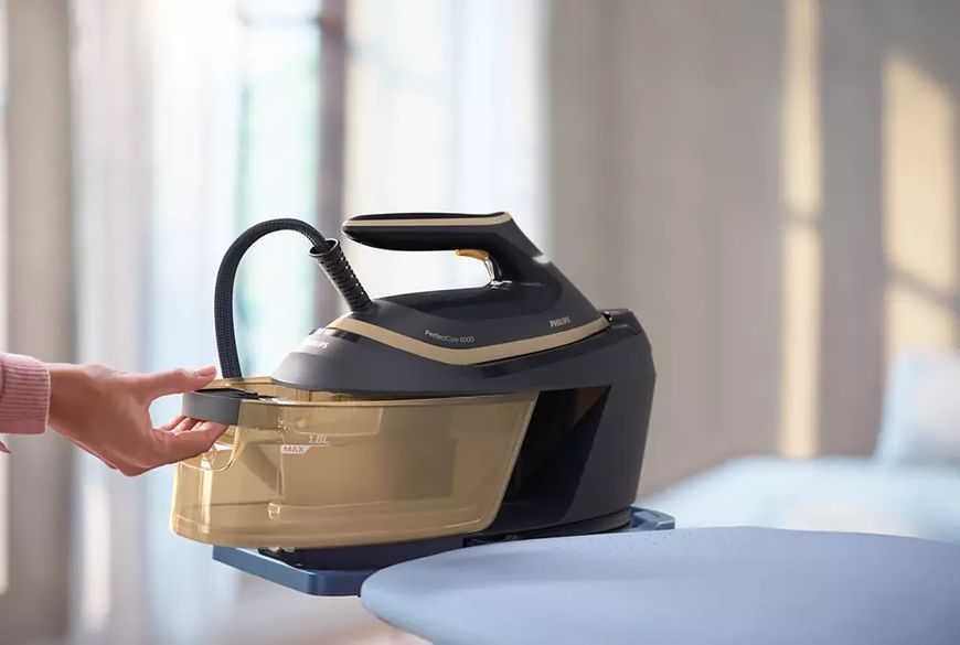 Праска-парогенератор Philips PerfectCare 6000 Series, 2400Вт, 1800мл, паровий удар -600гр, постійна пара - 130гр, нерж. сталь, синьо-золотий (PSG6066/ 373966 фото